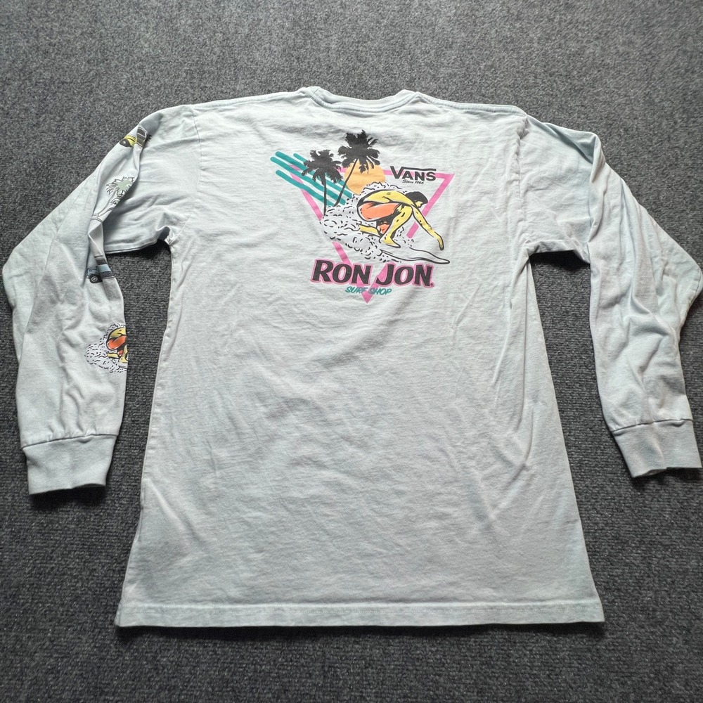 Vans Ron Jon Surf Shop Long Sleeve T-Shirt Light Blue Graphic Surfer Mens M - Picture 6 of 8